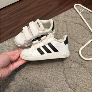 Adidas Kids White and Black Velcro Sneakers